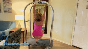 carissadumond.com - Carissa in a pink tank top no panties playing on luggage cart thumbnail